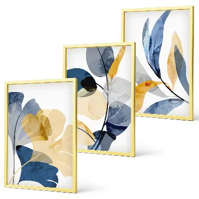 Watercolor plant motifs wall art set of 3 framed pieces