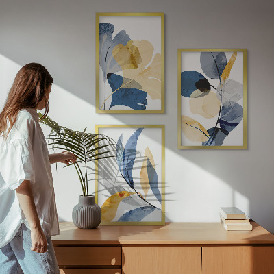 Set of 3 framed wall art pieces Watercolor plant motifs