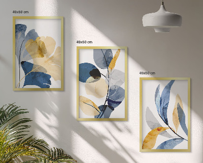 Set of 3 framed wall art pieces Watercolor plant motifs