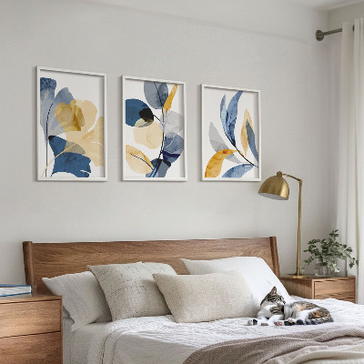 Set of 3 framed wall art pieces Watercolor plant motifs