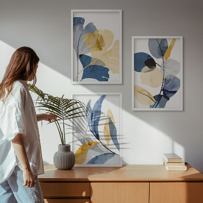 Set of 3 framed wall art pieces Watercolor plant motifs