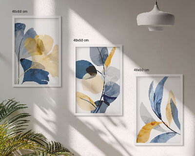 Set of 3 framed wall art pieces Watercolor plant motifs