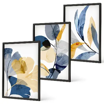 Watercolor plant motifs wall art set of 3 framed pieces