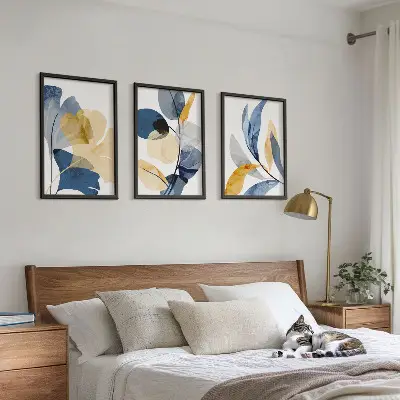 Watercolor plant motifs wall art set of 3 framed pieces