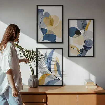 Watercolor plant motifs wall art set of 3 framed pieces