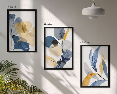 Set of 3 framed wall art pieces Watercolor plant motifs