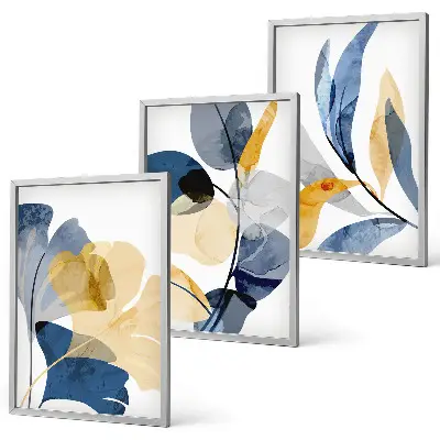 Watercolor plant motifs wall art set of 3 framed pieces