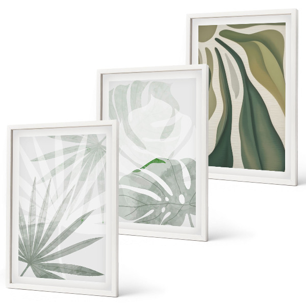 Wall art set Leaves of plants in green and gray