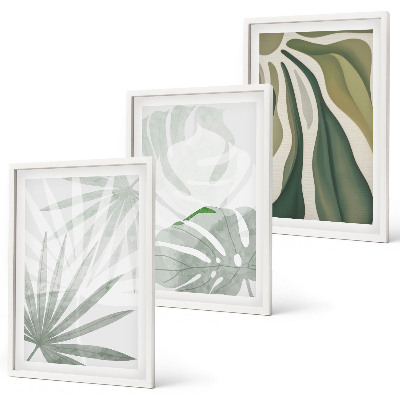 Wall art set Leaves of plants in green and gray
