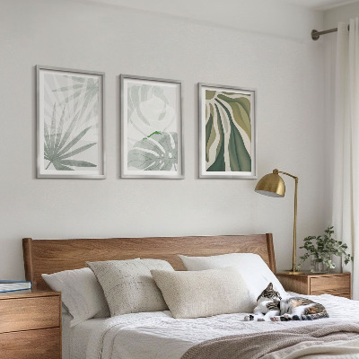 Wall art set Leaves of plants in green and gray