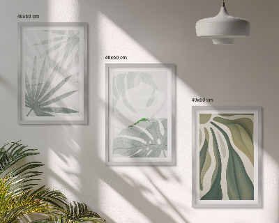 Wall art set Leaves of plants in green and gray