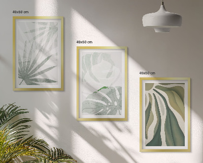 Wall art set Leaves of plants in green and gray