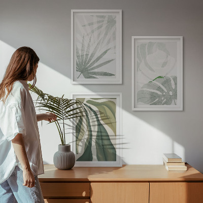 Wall art set Leaves of plants in green and gray