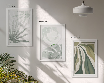 Wall art set Leaves of plants in green and gray