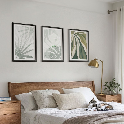 Wall art set Leaves of plants in green and gray