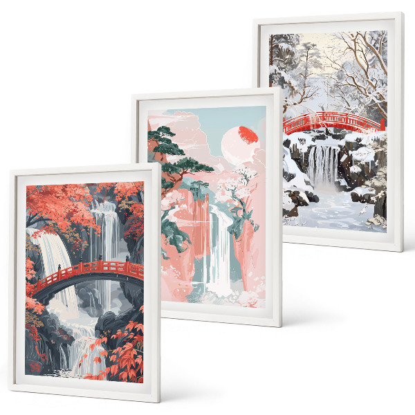 Three-piece wall art piece Waterfalls of the seasons