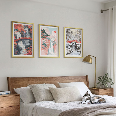 Three-piece wall art piece Waterfalls of the seasons