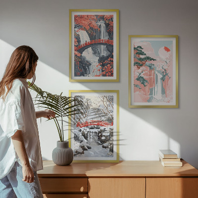Three-piece wall art piece Waterfalls of the seasons
