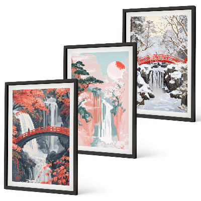 Three-piece wall art piece Waterfalls of the seasons