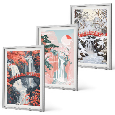 Three-piece wall art piece Waterfalls of the seasons