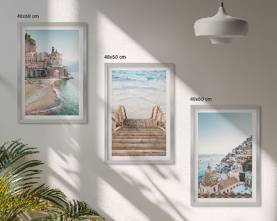 Set of 3 framed wall art pieces Summer pastel beach views