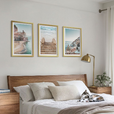 Set of 3 framed wall art pieces Summer pastel beach views