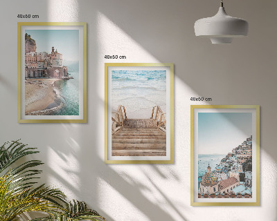 Set of 3 framed wall art pieces Summer pastel beach views
