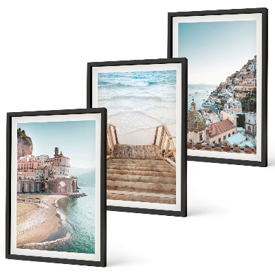 Set of 3 framed wall art pieces Summer pastel beach views