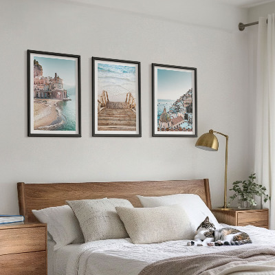 Set of 3 framed wall art pieces Summer pastel beach views