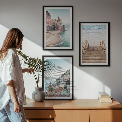 Set of 3 framed wall art pieces Summer pastel beach views
