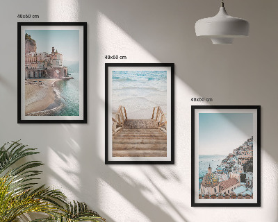 Set of 3 framed wall art pieces Summer pastel beach views