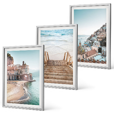 Set of 3 framed wall art pieces Summer pastel beach views