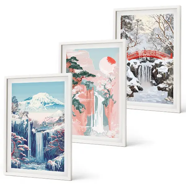 Mountain landscapes and waterfalls wall art set set of mountain landscape and waterfall wall art
