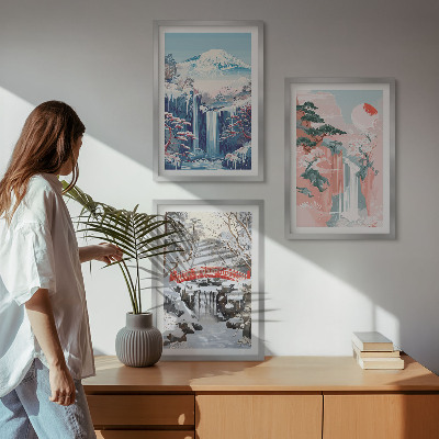 Wall art set Mountain landscapes waterfalls
