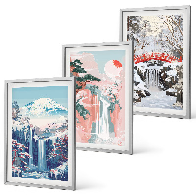 Wall art set Mountain landscapes waterfalls