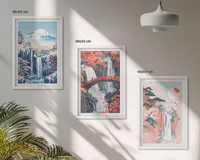 Three-piece wall art piece Waterfalls mountains bridge trees