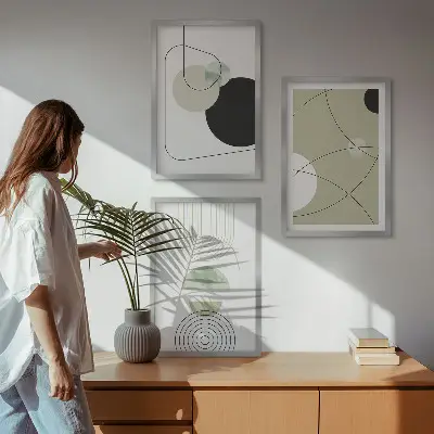 Abstract shapes wall art set set of 3 framed pieces