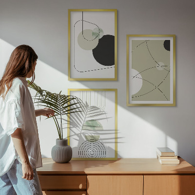 Set of 3 framed wall art pieces Abstract shapes colors
