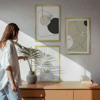 Abstract shapes wall art set set of 3 framed pieces