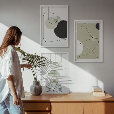Set of 3 framed wall art pieces Abstract shapes colors