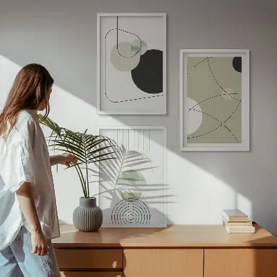 Abstract shapes wall art set set of 3 framed pieces