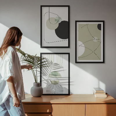 Set of 3 framed wall art pieces Abstract shapes colors