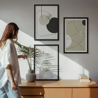 Abstract shapes wall art set set of 3 framed pieces