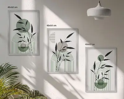 Boho plant compositions three-piece wall art set
