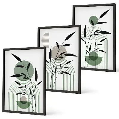 Boho plant compositions three-piece wall art set