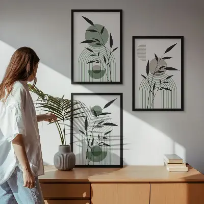Boho plant compositions three-piece wall art set