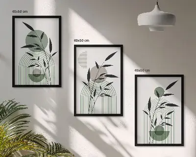 Boho plant compositions three-piece wall art set