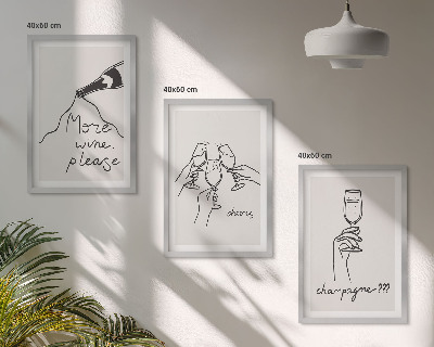 Set of 3 framed wall art pieces Champagne Wine line-art