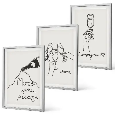 Champagne Wine line-art framed wall art set of 3 pieces