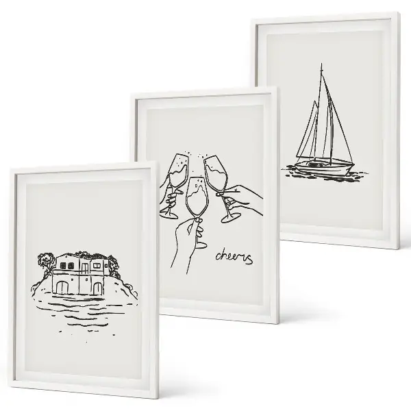 Wall art set coastal waterfront sailboat print